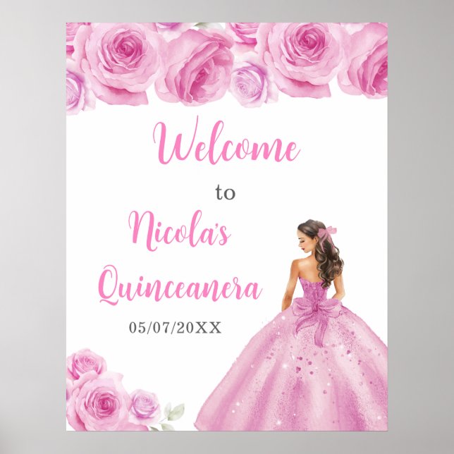 Poster Princesa na Rosa claro Dress Quinceanera Welcome (Frente)