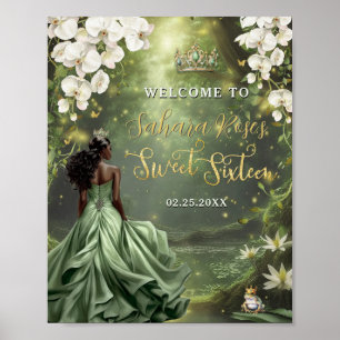 Poster Princesa Negra e Sapo Sábio Vestido Verde Doce 16