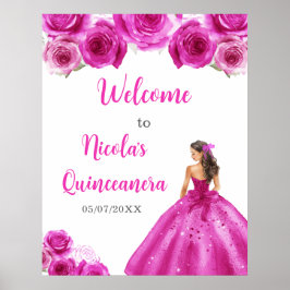 Poster Princesa no Vestido Rosa Quente Quinceanera Bem-vi