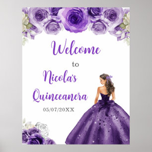 Poster Princesa no Vestido Roxo Escuro Quinceanera Bem-vi