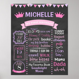 Poster Princesa Primeiro Quadro de Aniversário