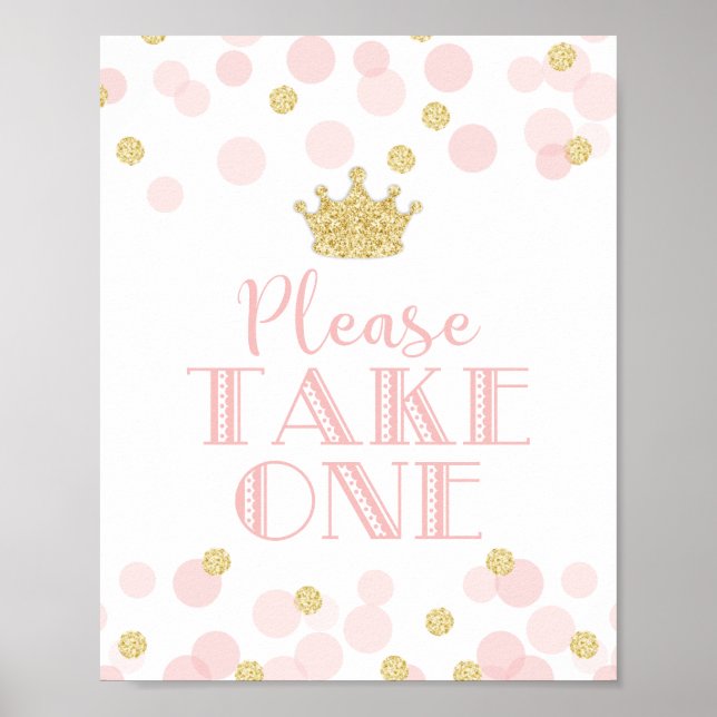 Poster Princesa rosa Chá de fraldas Dourada pega um sinal (Frente)