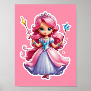 Poster Princesa Rosa Com Mão Magia E Tiara