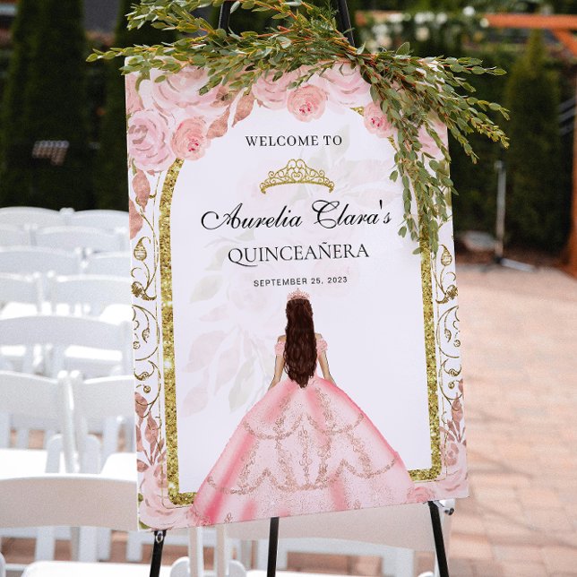 Poster Princesa Rosa Esmagada e Elegante Quinceañera Flor (Criador carregado)