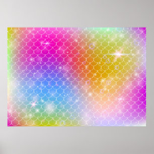 Poster Princesa sereia com balanças arco-íris kawaii