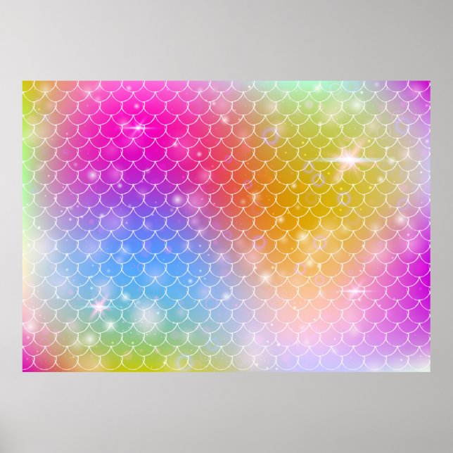 Poster Princesa sereia com balanças arco-íris kawaii (Frente)