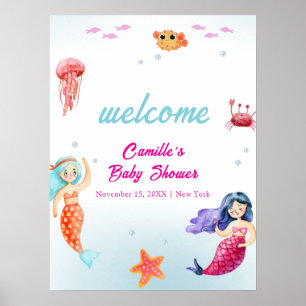 Poster Princesa Sereid Ocean Coral Chá de fraldas Bem-vin