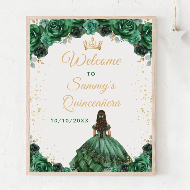 Poster Princesa Verde Escura Quinceañera Bem-Vindo (Criador carregado)