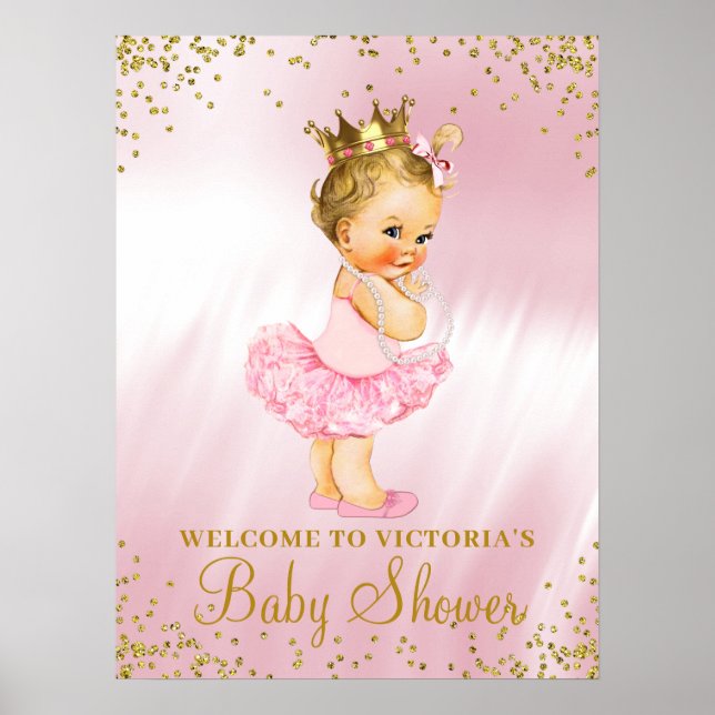 Poster Princess Tutu Baby Shower Welcome Sign Blonde (Frente)