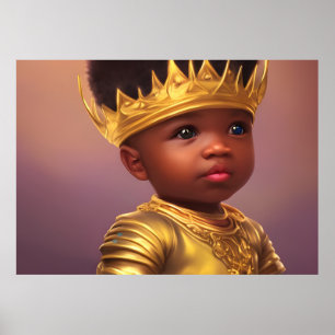 Poster Príncipe Afro-Americano menino bebê coroa de ouro 