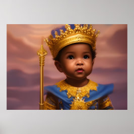 Poster Príncipe afro-americano menino bebê fofo dourado a