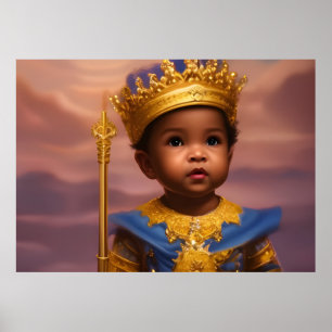 Poster Príncipe Afro-Americano menino bebê fofo dourado a