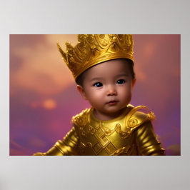 Poster Príncipe lindo bebê menino coroa de ouro azul étni