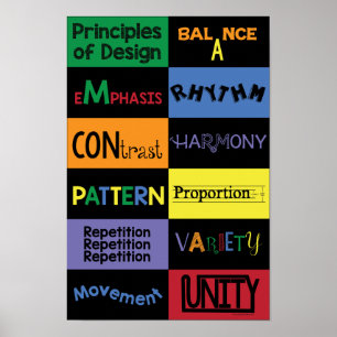 Póster Princípios de design com cores brilhantes