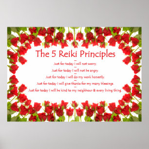 Poster Princípios de Reiki com rosas