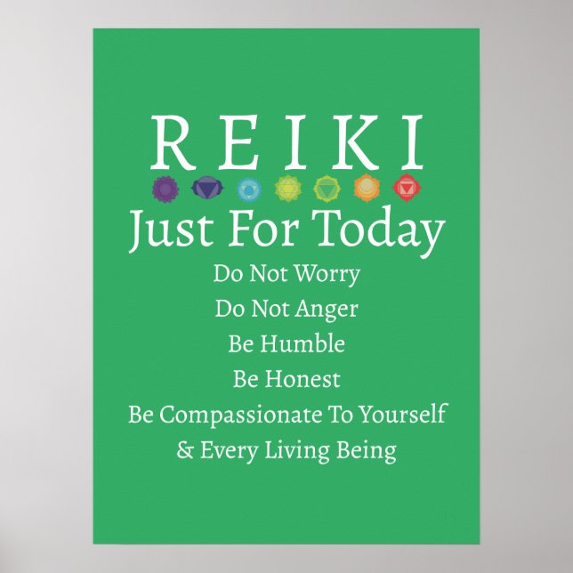 Poster Princípios de Reiki - Conceitos Verdes (Frente)