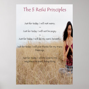 Poster Princípios Reiki com Mulher Meditante