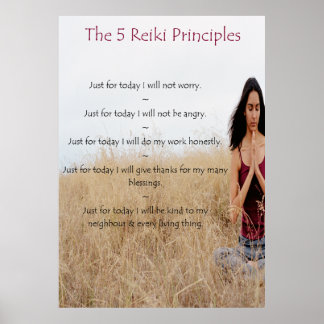 Poster Princípios Reiki com Mulher Meditante