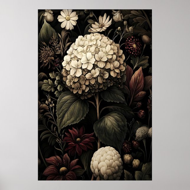 Poster Printable Hydrangea Wall Art, Antique Dark (Frente)