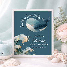 Poster Printable Sea You Soon Whale Baby Shower Turquoise
