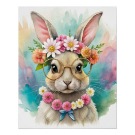 Póster Printable Watercolor Cute Rabbit Wall Poster Art