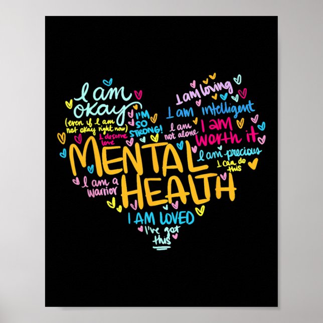 Poster Problemas de saúde mental Consciência Coração Mães (Frente)