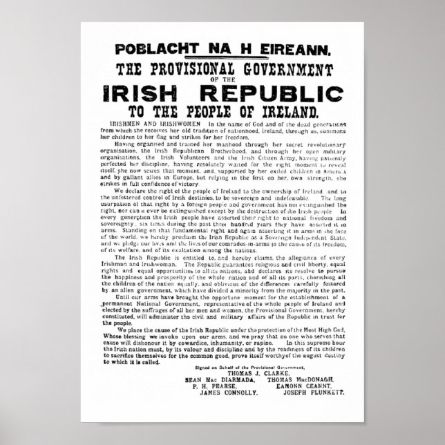 Póster Proclamação irlandesa de 1916 (Frente)