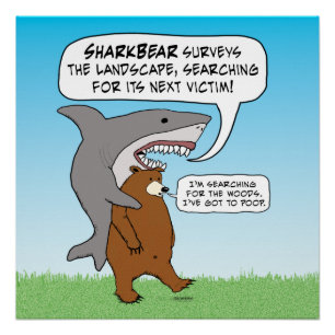 Póster Procura engraçada do tubarão e do urso