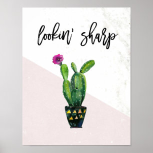 Póster Procurando Sharp   Mármore e cacto cor-de-rosa-cl