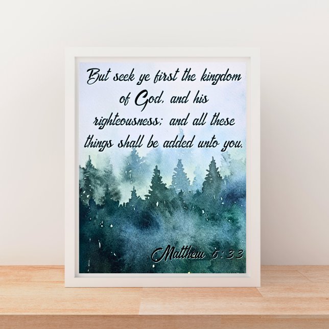 Poster Procurar primeiro o Reino de Deus KJV Matthew 6:33 (Seek Ye First the Kingdom of God KJV Matthew 6:33 Poster)