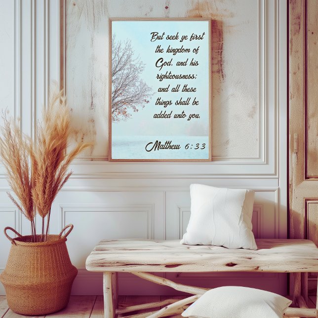 Poster Procure Ye Primeiro o Reino Árvore de inverno Matt (Seek Ye First the Kingdom Winter Tree Matthew 6:33 Poster (frame sold separately) )