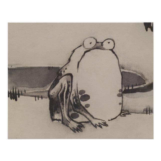 Póster Produtos Hortícolas e Insetos de Woodblock de Sapo (Frente)