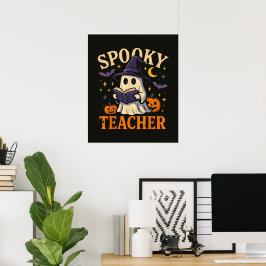 Poster Professor Assustador Halloween Fantasma Fofo Leitu