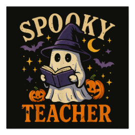 Póster Professor Assustador Halloween Fantasma Fofo Leitu