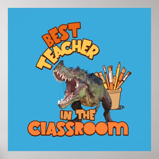Poster Professor de Arte de Dinossauro Engraçado Sala de  (Frente)