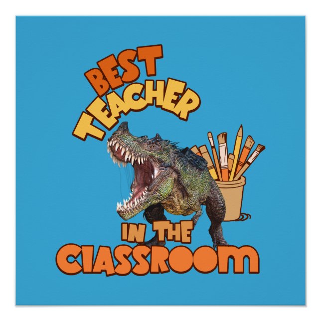 Póster Professor de Arte de Dinossauro Engraçado Sala de  (Frente)