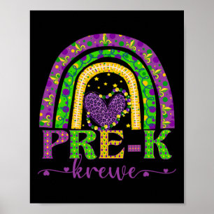 Poster Professor de Mardi Gras Pré-k Krewe Rainbow Leopar