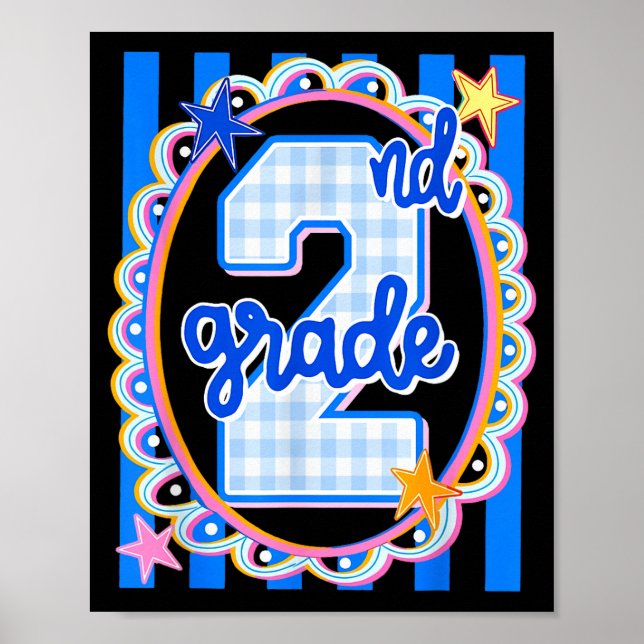 Poster Professor de segunda série listrado retrô 2º ano d (Frente)
