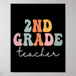 Poster Professor do 2º Ano Retro Groovy Vintage Primeiro 