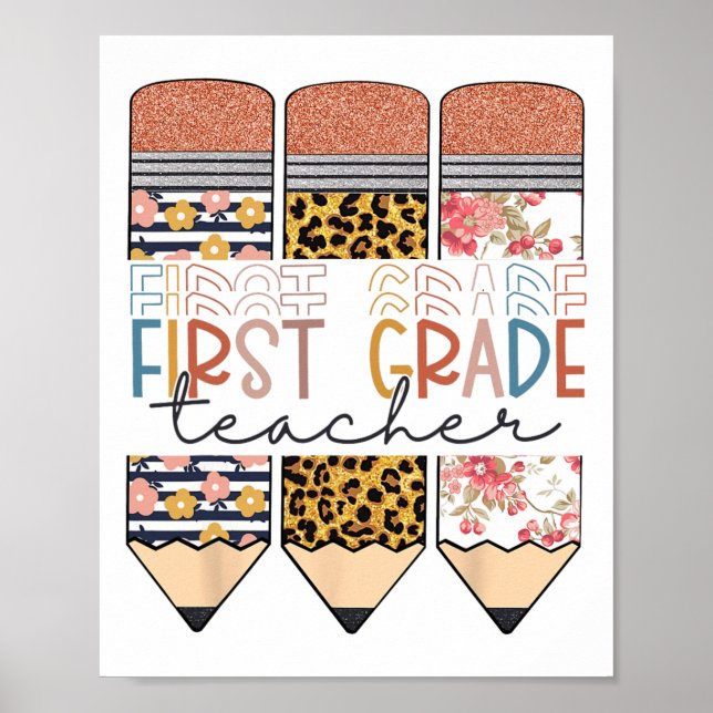 Poster Professor do Primeiro Ano Lápis de Leopardo Feliz  (Frente)