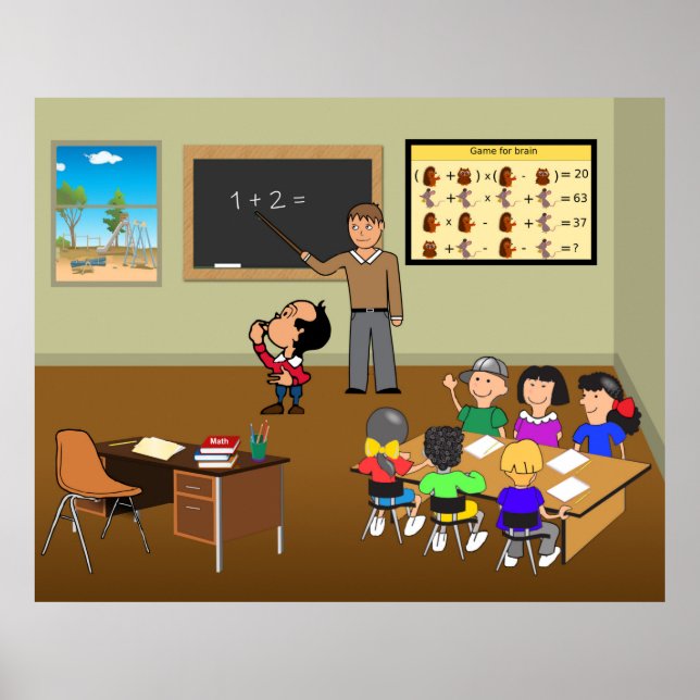 Poster Professor Ensinando Crianças na Aula de Matemática (Frente)