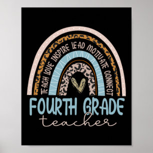 Poster Professor Leopard Boho Arco-Íris De Volta À Escola