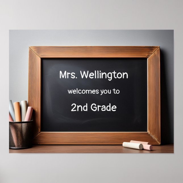 Poster Professor Quadro Negro Personalizado Bem-Vindo (Frente)