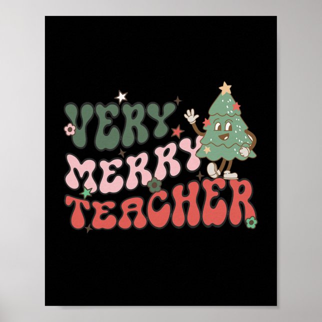 Poster Professor Retro de Natal Muito Feliz Professor (Frente)