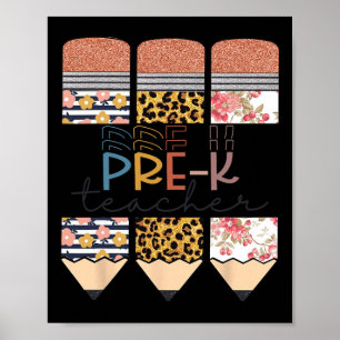 Poster Professora Diversão Leopard Pencil Feliz Primeiro