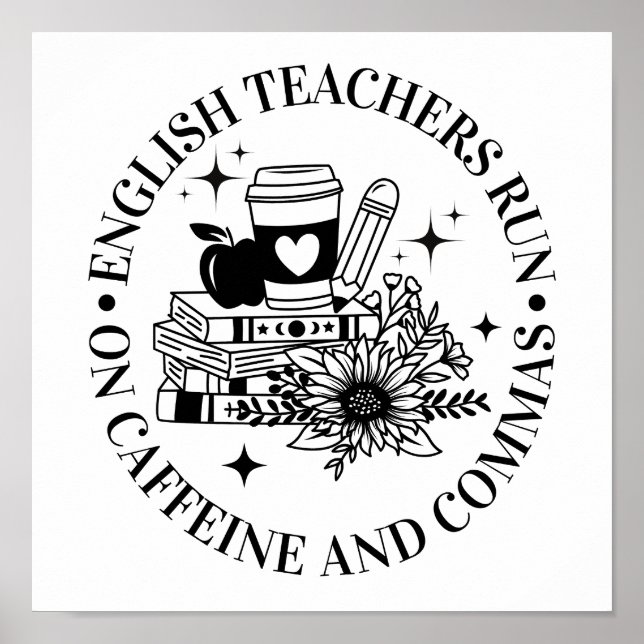 Poster Professores ingleses correm em cafeína e no Commas (Frente)