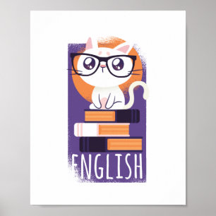 Poster PROFESSORES INGLESES Presente - Roxo Gato Kawaii C