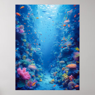 Poster Profundidades Azuis e Matizes de Coral