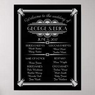 Póster Programa de casamento Art Deco, prata festa de cas