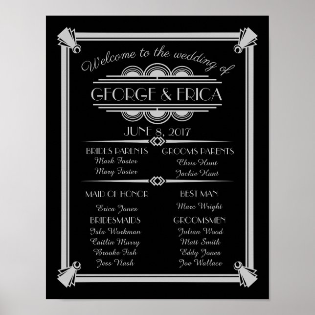 Póster Programa de casamento Art Deco, prata festa de cas (Frente)